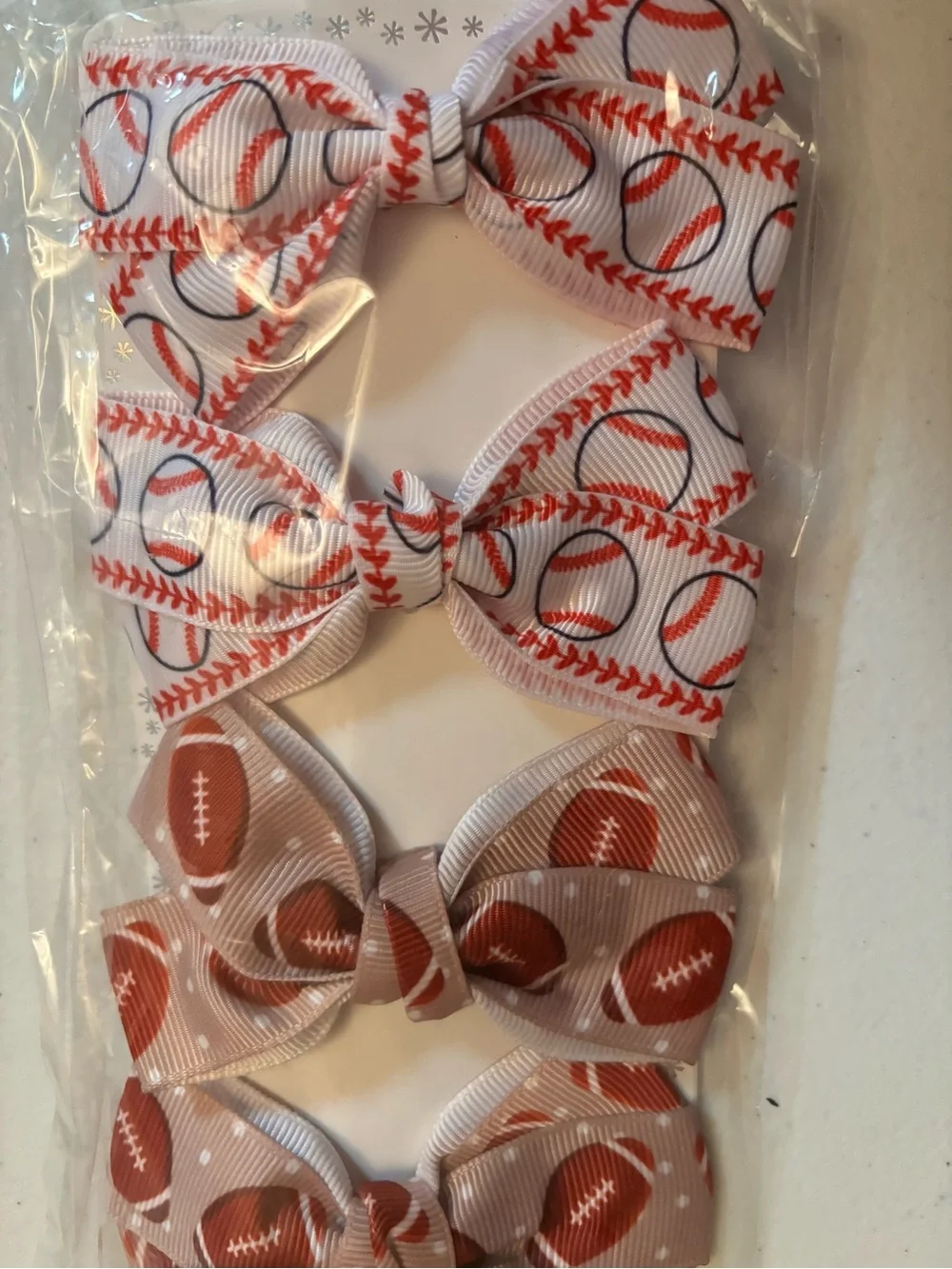 Sports-Themed Hair Bow Set – Baseball & Football Bows (4 Pack) – New